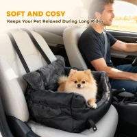 PawHut Dog Car Seat for Small Dogs with Fixed Buckle, Safety Leash, Washable Cover, 58 x 45 x 28 cm, Black(m-6)
