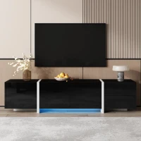 High-gloss Finish TV Cabinet with 3 Doors, 1 Drawer, Contrasting Base and Legs, TV Stand for Living Room, 170L x 29.5W x 40H cm, Black+White(m-4)