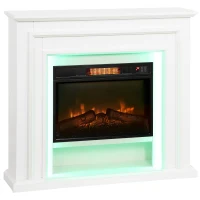 HOMCOM Electric Fireplace with Surround, LED Lights, 38" 1800W Inset Electric Fire and Mantel Reach up to 30 m² with Realistic Flame Effect & 3 Brightness, Remote & Timer for Living Room, White(m-1)