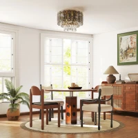 HOMCOM Chandelier Ceiling Light, 3-Light Vintage Flush Mount Fixture with Dual Crystal and Smoke Glass Shade, LED Ceiling Light for Living Room Bedroom, 3 E27 Sockets, Bulbs Not Included, Gold Tone(m-8)