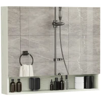 kleankin Armadietto Moderno da Bagno con Specchio a 4 Sezioni con Ripiani Regolabili, a Parete in Legno e Vetro, 90x15x75 cm, Grigio | Aosom Italy(m-11)