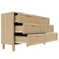 Credenza con sei cassetti in rattan, versatile armadio per la camera da letto con ampio spazio contenitivo, 120x40x75 cm, Colore naturale(m-8)