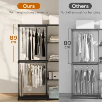 HOMCOM Dulap de Haine cu 2 Bare și 4 Rafturi, din Material Non-Țesut, Plastic și Oțel, 142x43x185 cm, Negru(m-4)