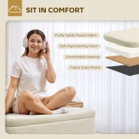 HOMCOM Banca de Depozitare de 65L din Material Teddy și Lemn, 120x42x45 cm, Bej(m-5)