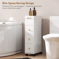 HOMCOM Unitate de Stocare pentru Baie Slim cu Roți - Alb(m-7)