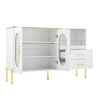 Credenza con 2 cassetti e 2 ante in vetro, ampio vano contenitivo, 140x38x90 cm, Bianco(m-13)