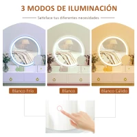 HOMCOM Tocador con Espejo con Luz LED Ajustable y Taburete Juego de Mesa de Maquillaje con 4 Cajones de Almacenaje para Dormitorio 80x40x133 cm Blanco(m-4)