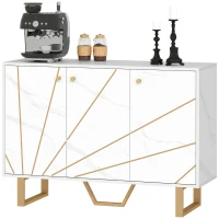 HOMCOM Sideboard Storage Cabinet, Modern Storage Cupboard with Adjustable Shelves and Metal Legs for Living Room, Kitchen, Dining Room, Entryway, White Marble Tone(m-11)