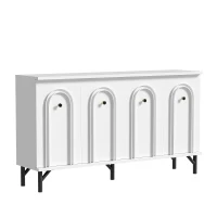 Credenza a 4 ante con frontale ad arco 3D, per soggiorno, sala da pranzo e ingresso, 140x34x78 cm, Bianco(m-8)