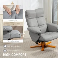 HOMCOM PU Leather Swivel Recliner Chair with Footstool, Wooden Base and Storage for Living Room, Light Grey(m-6)