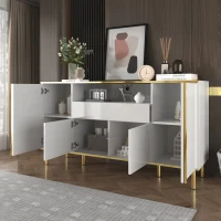 Credenza con illuminazione a LED, 4 ante, 1 cassetto, 150x40x80 cm, Bianco(m-6)