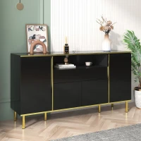 Credenza con illuminazione a LED, 4 ante, 1 cassetto, 150x40x80 cm, Nero(m-6)