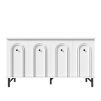 Credenza a 4 ante con frontale ad arco 3D, per soggiorno, sala da pranzo e ingresso, 140x34x78 cm, Bianco(m-2)