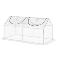 Outsunny Mini Greenhouse Portable Flower Planter Tomato Vegetable House for Garden Backyard with Zipper 120 x 60 x 60 cm, White(m-11)