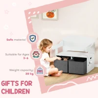 AIYAPLAY 3 in 1 Kids Storage Bench, Convertible Children Table and Chair Set with 2 Fabric Bins, Toy Storage Box, White(m-7)