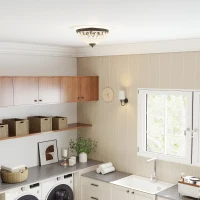 HOMCOM Lámpara de Techo de Cristal Vintage con 2 Casquillos E14 40W con 168 Cuentas de Cristal para Dormitorio Salón Negro(m-7)