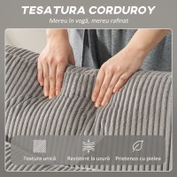 HOMCOM Canapea Extensibilă Modernă în Formă de U și Spații de Depozitare, Catifea Reiată, 282x140x86 cm, Gri(m-8)