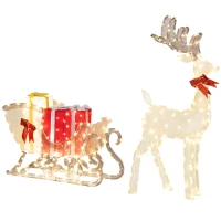 Outsunny Lighted Christmas Reindeer in Sleigh with Gift Boxes(m-1)