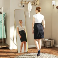 HOMCOM Miroir en pied arqué 40 x 160 cm, montage au sol ou appuyé contre le mur, pour chambre à coucher salon dressing, doré(m-10)