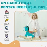 AIYAPLAY Cal de Lemn în Formă de Măgar pentru Copii cu Bază Largă, din Lemn, 59x27x43 cm, Verde Închis și Portocaliu(m-6)