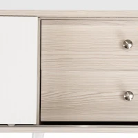Mobile TV con 2 cassetti, ante scorrevoli a righe e gambe in legno robuste, 160x40x58 cm, Bianco(m-6)