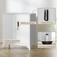 HOMCOM Mobilier de birou cu 3 rafturi, 2 uși și chei, 80x35x91 cm, Alb(m-6)