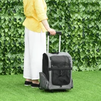 PawHut Sac de transport à roulettes pour chien 2 en 1 trolley chariot sac à dos pour chien chat avec poignée téléscopique, sacs de rangement, aérations, attache de sécurité, 42 x 25 x 55 cm, gris(m-10)