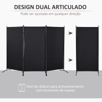 HOMCOM Biombo de 3 Paineis Separador de Ambientes Dobrável Biombo de Privacidade com 6 Pés de Metal 253x50x182 cm Preto(m-4)