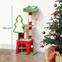 PawHut Christmas Cat Tree, 120cm Cat Tower with Scratching Post & Board, Platform, Toys, Green(m-3)