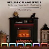 HOMCOM Șemineu Electric Reglabil cu Flacără 3D, Temporizator și Telecomandă Negru(m-4)