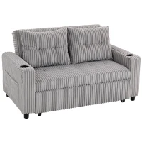 HOMCOM 2 Seater Click Clack Sofa Bed with Pull Out Design, Corduroy Upholstery - Light Grey(m-1)