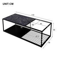 Tavolino da salotto con vetro temperato, con ampio spazio contenitivo, 110x48x35 cm, Nero(m-3)