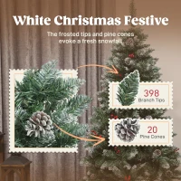 HOMCOM Brad de Crăciun Înnzăpezit Înalt de 150 cm cu 398 Ramuri, Brad Artificial de Interior cu Conuri și Boabe Roșii Decorative, Bază Metalică, Verde(m-5)