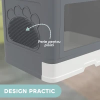 PawHut Litieră pentru Pisici cu Capac Intrare Dublă, Sertar, Lopată Gri(m-6)