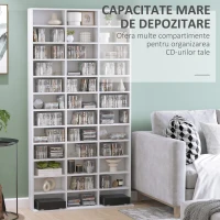 HOMCOM Bibliotecă CD de perete cu 24 de rafturi reglabile, 130,5x89x20 cm, alb(m-4)