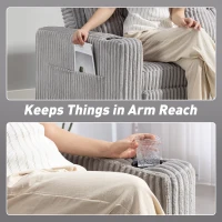 HOMCOM 2 Seater Click Clack Sofa Bed with Pull Out Design, Corduroy Upholstery - Light Grey(m-8)