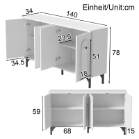 Credenza a 4 ante con frontale ad arco 3D, per soggiorno, sala da pranzo e ingresso, 140x34x78 cm, Bianco(m-3)