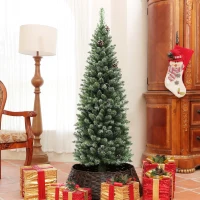 HOMCOM Brad de Crăciun Înzăpezit Înalt cu 395 Crengi, Brad Artificial de Crăciun cu Conuri și Bază, Ø54 x 150 cm, Verde(m-2)