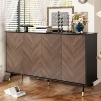 Buffet moderne à motif en chevrons, buffet avec 4 portes, 140x40x80 cm, Noir+Marron(m-4)