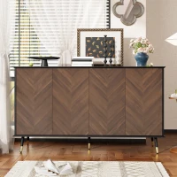 Buffet moderne à motif en chevrons, buffet avec 4 portes, 140x40x80 cm, Noir+Marron(m-1)