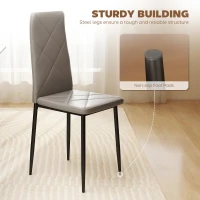 HOMCOM Set de 6 Scaune de Sufragerie, cu Spătar Înalt cu Cusături Tip Romb din Piele Ecologică și Oțel, 41x50x97 cm, Gri(m-7)