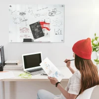 Vinsetto Tablă de Sticlă Albă cu 4 Markere și Burete de Șters 90x60x0.4 cm(m-9)