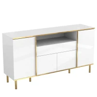 Credenza con illuminazione a LED, 4 ante, 1 cassetto, 150x40x80 cm, Bianco(m-9)