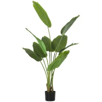 Plantă Artificială HOMCOM de 160 cm cu 10 Frunze Verzi din PEVA și Vas de Ø16.5x13.5 cm(m-1)