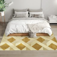 HOMCOM Tapis salon 120 x 170 cm poils courts lavable en machine hypoallergénique pour salon, chambre à coucher, bureau, jaune(m-10)