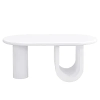 Tavolino da salotto ovale con gambe a U, in MDF e ampio spazio portaoggetti, 98,5x53,5x42 cm, Bianco(m-2)