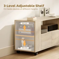 HOMCOM Suport pentru TV de 42" cu Roți Pivotante și Frână, Rafturi Ajustabile și Sertare, 102x34.5x48.5 cm, Lemn(m-6)