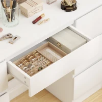 HOMCOM Masă de Machiaj cu Oglindă, 8 Lumini LED, Scaun și 7 Sertare Alb(m-9)