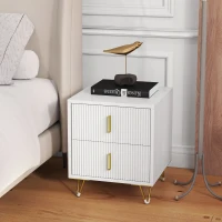 HOMCOM Noptieră cu 2 Sertare cu Mânere și Picioare Metalice Alb și Aur(m-7)