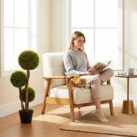 HOMCOM Decorative Artificial Trees Boxwood Ball Topiary Trees Set of 2 in Pot, Fake Plants for Home Indoor Outdoor Decor(m-2)